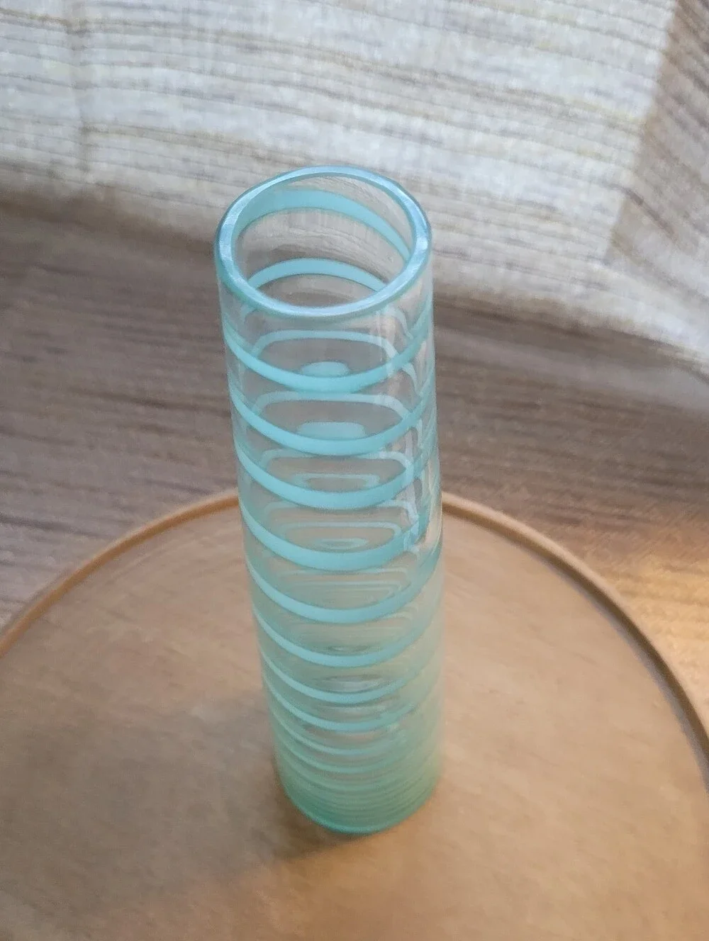 Mid-Century Modern Pair Bud Vases Art Glass  Turquoise Blue Spiral 12'' & 10'' H